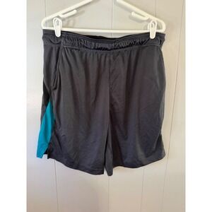 Reebok Athletic Shorts Mens Large Charcoal Grey Teal Logo Mesh Back RE40228H02